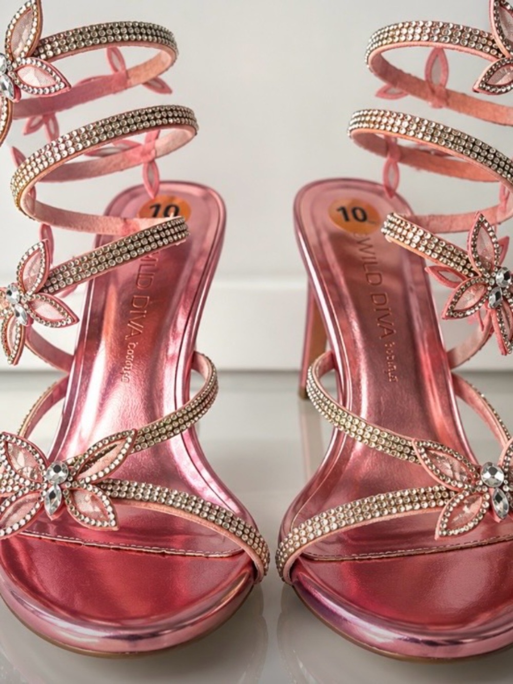 Wild Diva Metallic Pink Butterfly Rhinestone Heels